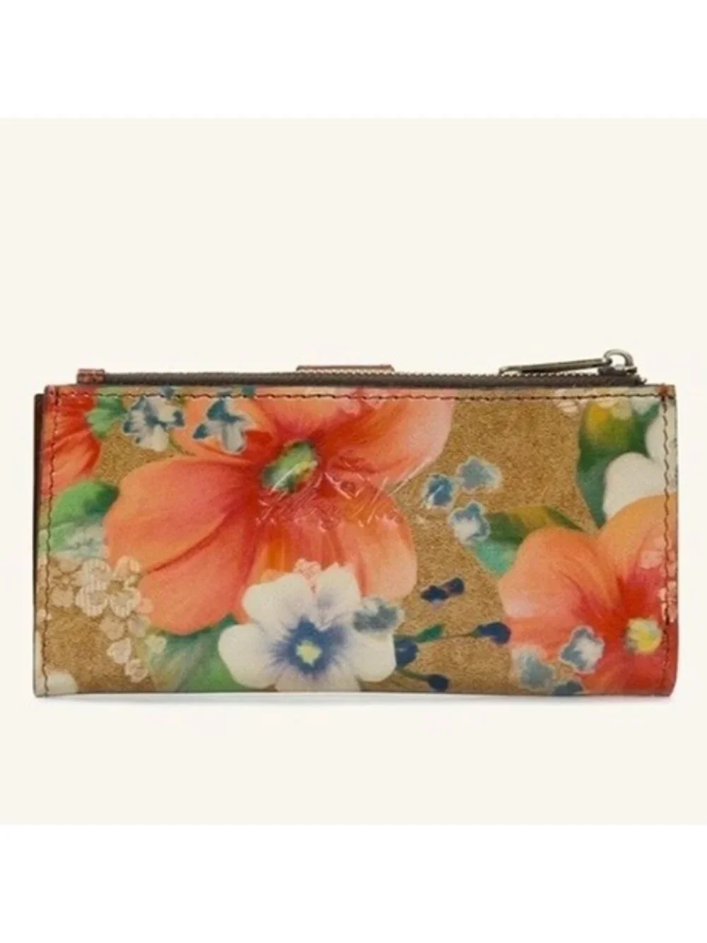 Patricia Nash Apricot Blossom Nazari Bi-Fold RFID Leather Floral Wallet Tan
